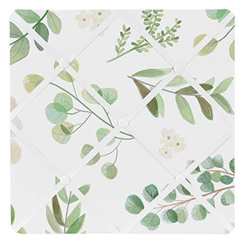 Sweet Jojo Designs Floral Leaf Fabric Memory Memo Photo Bulletin Board - Green and White Boho Watercolor Botanical Woodland Tropical Garden - color: Green Botanical