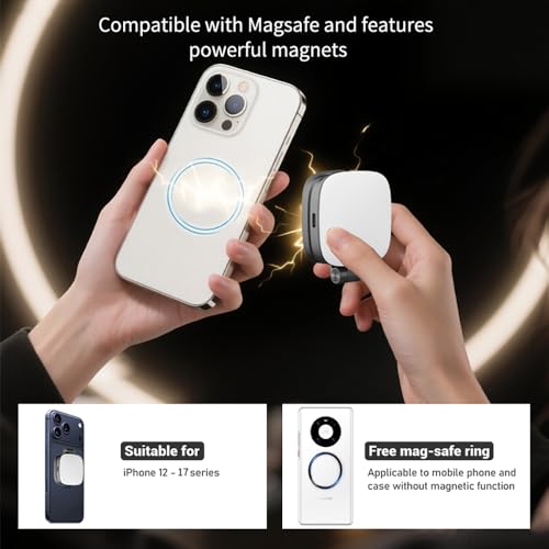 Magnetic Selfie Light for iPhone，Phone Light with a Mirror，Folding LED Phone Fill Ring Lighting，Rechargeable Portable Fill Light for Photography/Video Recording/Conference/Vlog/Makeup (Black)