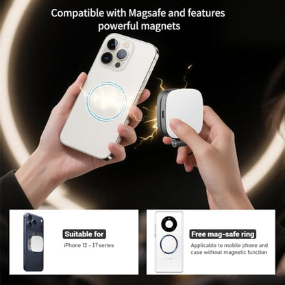 Magnetic Selfie Light for iPhone，Phone Light with a Mirror，Folding LED Phone Fill Ring Lighting，Rechargeable Portable Fill Light for Photography/Video Recording/Conference/Vlog/Makeup (Black)