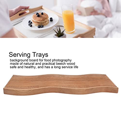 Wooden Bread Dessert Tray, Multifunction Serving Tray, Natural Beech Wood Geometric Snack Plate with Smooth Edges for Home Kitchen, Parties and Food Photography (water ripple shape) - size: 15.7"L x 7.1"W