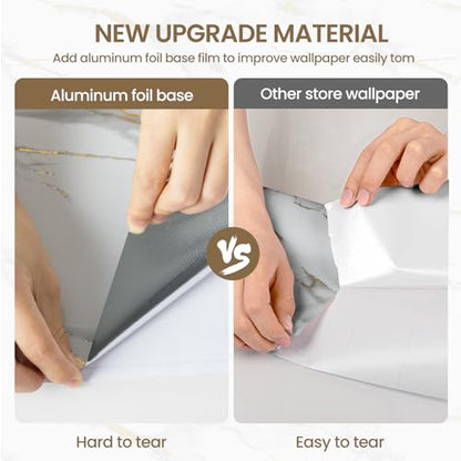 practicalWs Glossy Marble Wallpaper Peel and Stick White/Gold Granite Contact Paper Removable Wall Paper for Kitchen Countertop Cabinet Furniture 17.7" x 196.8" - color: Gold/White, size: 17.7" x 196.8"