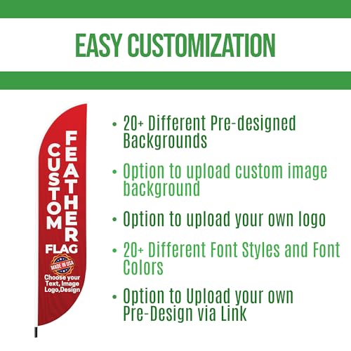 Custom Feather Flag by BCB Print - Personalized Outdoor Flag with Your Photo, Text or Logo | Optional 8.2ft Pole & Crossbase | Custom Swooper Flag | Fast Delivery | Made in USA | 8.2x1.6ft - color: Feather Flag +/– Crossbase Kit