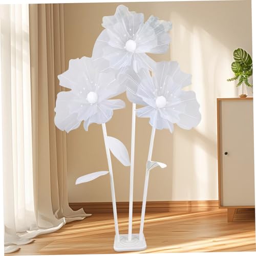 Giant Flower Decorations, 1 Set Large Gauze Flowers Wedding Decor with 3 Flower Heads & Stand, Wedding Party Banquet Background, Photographic Props, Shop Window Display (White), Standard
