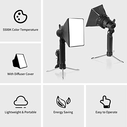 Meking Mini Softbox Photography Lighting Kit, Portable 4x4.8in Continuous Lighting LED Lamp with Collapsible Diffuser for Video Tabletop Studio Small Product Shooting, 2 Sets - color: White Light