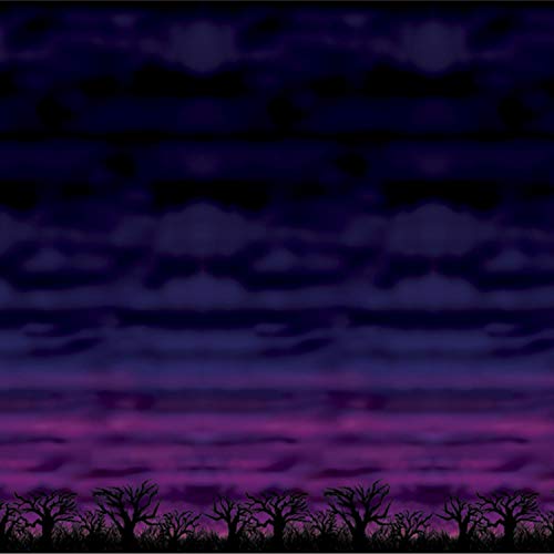 Beistle Spooky Sky Backdrops – 2 Printed Twilight Night Sky Thin Plastic Wall Coverings for Halloween Haunted House Party Décor Indoor Scene Background Photo Display, 4 Ft x 30 Ft Each - style: Spooky Sky - 2 Piece