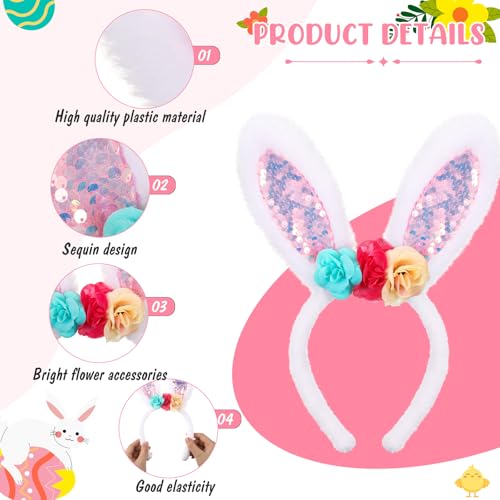 Hoteam 3 Pcs Easter Bunny Ears Headband Rabbit Ear Hair Band for Women Cute Bunny Headwear for Easter Carnival Birthday Party Favor Cosplay Costume Accessories