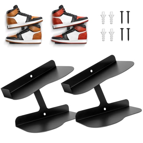 2 Pcs Floating Shoe Display Shelves, H-Type Sturdy Levitating Wall Shelf, Sneaker Holders for Shoe Collectors & Advertising Exhibition - color: 2 Pack Black