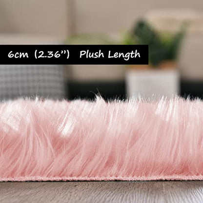 Goolela Pink Fluffy Fuzzy Furry Runner Rug 2X6 Light Pink Faux Sheepskin Fur Rug for Girls Bedroom Bedside Rug Plush Shaggy Washable Rectangle - color: Light Pink, size: 2' x 6' (Rectangular)