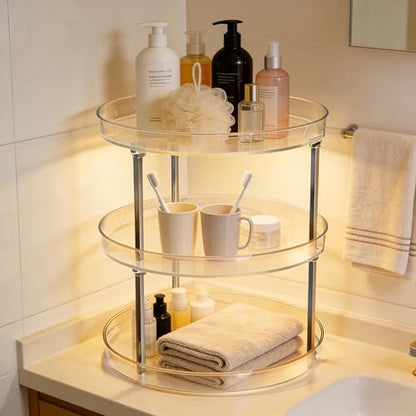 Rotating Makeup Organizer for Vanity Perfect Clear Round 3 Tier Perfume Skincare Cosmetic Stand Bathroom Countertop Storage 9.25" - size: Three Tiers
