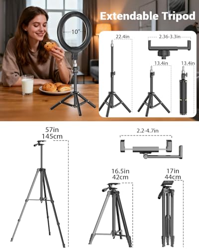 Vlogging Kit for iPhone/Android, 10'' Selfie Ring Light with Stand, 57'' Extendable Tripod, Desktop Tripod, Wireless Microphone - YouTube Starter Kit, Content Creator Essentials for TikTok,Live Stream