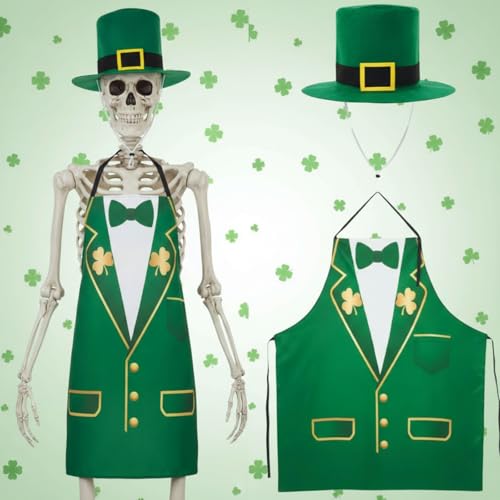 Mepase 12ft Skeleton Costume Accessories Set Oversize Hat and Apron Prop Giant Outdoor Indoor Yard Garden Lawn Decoration - style: St. Patrick's Day