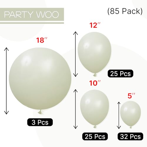 PartyWoo Sage Green Balloons 85pcs Different Sizes of 18 12 10 5 Inch Dusty Boho Green Latex Balloon Arch Kit for Wedding Birthday Dinosaur Jungle Golf Football Theme Party Decorations Green-F32 - color: Dusty Green-f32