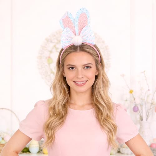 Totelux Easter Headband Bunny Ears Hair Band Glitter Sequins Rabbit Ears Hair Accessories for Women Girls Easter Party Favor Pink - color: Pink