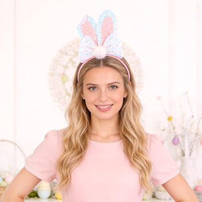 Totelux Easter Headband Bunny Ears Hair Band Glitter Sequins Rabbit Ears Hair Accessories for Women Girls Easter Party Favor Pink - color: Pink