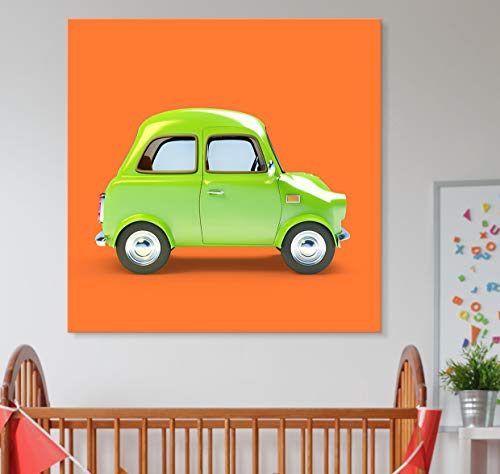 wall26 - Square Canvas Wall Art - Little Green Car - Kid's Room/Nursery Wall Art Vibrant Color & Ready to Hang - 12x12 inches - color: Artwork - 08, size: 12"L x 12"W