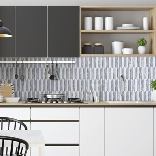 DICOFUN 10-Sheet Grey & White Peel and Stick Backsplash for Kitchen, PVC Stick on Backsplash Wall Tiles - color: Fish Scale/Grey and White, size: 10 Sheets, 12"x12"x0.12"