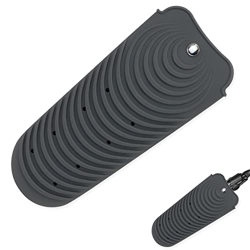 Heat Insulating Silicone Mat Pouch for Hair Straightener, Anti-Slip Travel Pad Cover for Curling & Flat Iron, Portable Styling Heat Mat Holder for Curler Wand and Hot Waver (Dark Gray) - color: Dark Gray