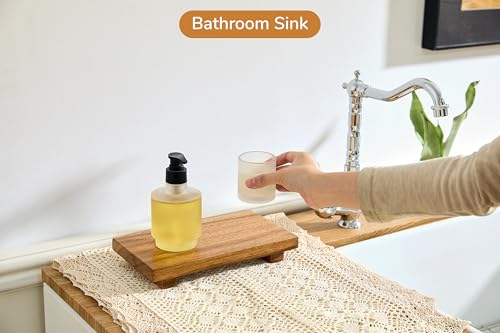 Small 10" Acacia Wood Riser Pedestal Stand – Farmhouse Wood Display Riser for Kitchen and Bathroom Décor - Counter Display, Plant Stand, Jewelry Holder, Vanity Tray, Candle Stand (S:10"x5.6"x1.57") - size: Small:10“x 5.6"