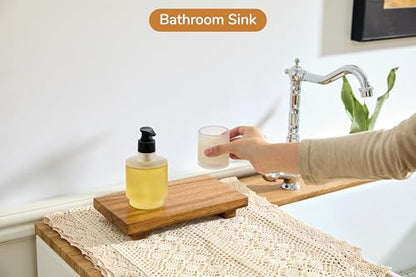 Small 10" Acacia Wood Riser Pedestal Stand – Farmhouse Wood Display Riser for Kitchen and Bathroom Décor - Counter Display, Plant Stand, Jewelry Holder, Vanity Tray, Candle Stand (S:10"x5.6"x1.57") - size: Small:10“x 5.6"