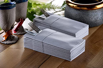 Moyes Home Silver Disposable Dinner Napkins with Pocket - Linen-Feel Pre-Folded Cloth-Like Paper Napkins for Silverware, Weddings, Dinner Parties, 16x16 in, Pack of 50 - color: Silver