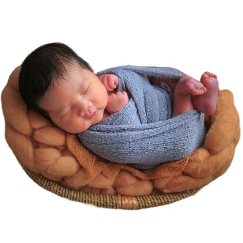 Zeroest Newborn Photo Prop Stretch Knit Wrap for Baby Photography Newborn Photoshoot Outfits Boys Girls Posing Blanket (Blue) - color: Blue