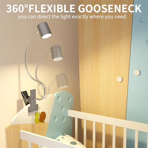 Dott Arts Desk Lamp,USB Clip On Light with 3 Color Modes,LED 10 Levels Brightness Reading Lamp, 360°Gooseneck Book Light,Eye-Care Reading Light for Home Office,Headboards Grey - color: Gray