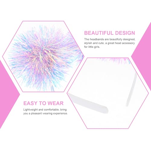 Beavorty Foil Strips Headband with Pom Pom Fluffy Balls - Tinsel Head Bopper Cosplay Hair Accessory - color: Purple