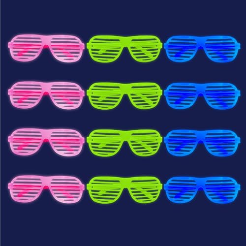 12Pcs Glow in The Dark Glasses,Neon Fluorescent Blacklight Eyeglasses Party Favors,Glow in The Dark Party Supplies,Glow Photo Booth Props for Birthday Wedding Christmas Halloween Concert