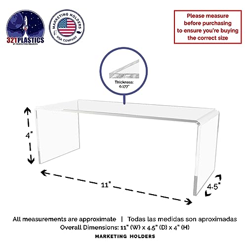 Marketing Holders 4 Pack Clear Acrylic Riser Display Stand 11 Wide x 4.5 Deep Merchandising Showcase One Piece Fixture Retail Stores and Boutiques Throne Small Figurines and Products Platform - size: 11"W x 4.5"D x 4"H