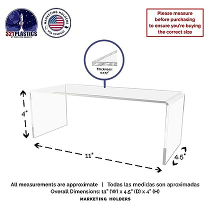 Marketing Holders 4 Pack Clear Acrylic Riser Display Stand 11 Wide x 4.5 Deep Merchandising Showcase One Piece Fixture Retail Stores and Boutiques Throne Small Figurines and Products Platform - size: 11"W x 4.5"D x 4"H
