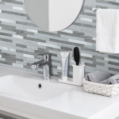 AULIGET 2 Sheets Faux Stone Peel and Stick Backsplash, Grey Slate Look PVC Wall Tile Stick on Backsplash for Kitchen and Bathroom - color: Grey Slate + Metal Silver, size: 2 Sheets, 6"x12"x0.12"
