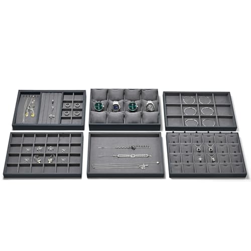 Grey Microfiber Jewelry Display Tray for Necklace Chain Bracelet Grey Jewelry Organizer Display Tray - size: 16 Slot