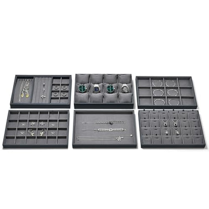 Grey Microfiber Jewelry Display Tray for Necklace Chain Bracelet Grey Jewelry Organizer Display Tray - size: 16 Slot
