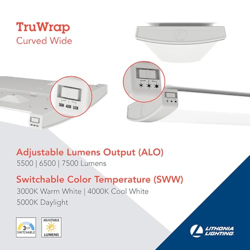 Lithonia Lighting TruWrap 4 Foot LED Ceiling Light Fixture, Low-Profile Wraparound LED Shop Light, Adjustable Lumens, Selectable Warm White/Cool White/Daylight Color, Curved Diffuser, Wide Width - size: Wide, style: Curved