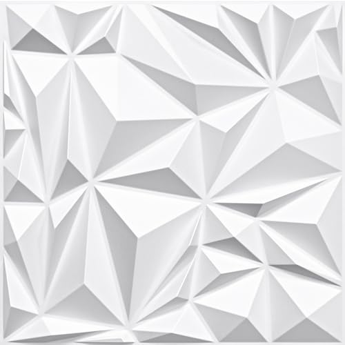 STICKGOO 3D Wall Panels Diamond for Interior Wall Decor, 19.7" x 19.7" White 3D Textured Wall Panels, Paintable 3D Wall Decor Covering Panels for Living Room Bedroom - color: White