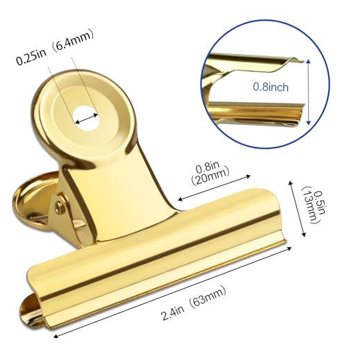 10 Pack Large Metal Hinge Clips 2.5 Inches Bull Hinge Paper Clips Gold Bulldog Clips for Crafts, Photo, Drawing, Food Bags at Home, Office, School, Shop, Gold, 63mm - color: Light Gold, size: 63mm