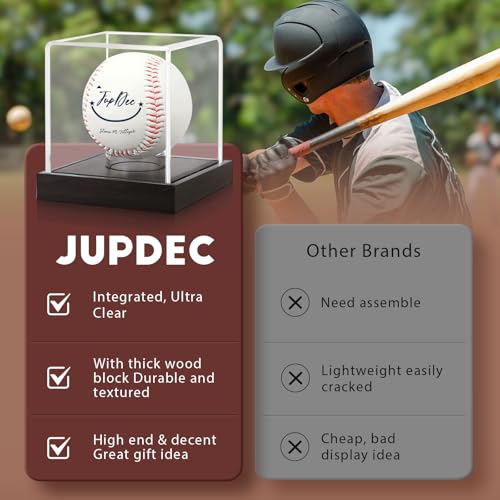 JupDec Baseball Display Case - Clear Cube Baseball Holder with Wooden Base, Autograph Stand Box for Single Ball, Acacia Wood, Black, 2 Pack - size: 2 Pack