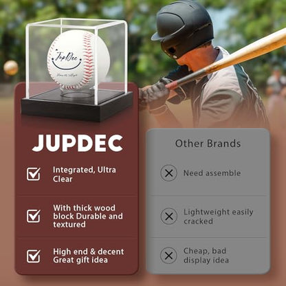 JupDec Baseball Display Case - Clear Cube Baseball Holder with Wooden Base, Autograph Stand Box for Single Ball, Acacia Wood, Black, 2 Pack - size: 2 Pack