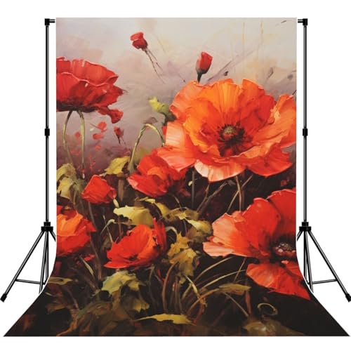 Oil Painting red Flower Backdrop Background for Photography 5x7ft Photobooth Professional Photo Backdrop Curtains Video Photography Studio Photo Backgrounds Banner Booth Background Screen Parties - color: Oil Painting Red Flower