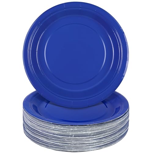 Breroa 72 Blue Paper Plates, 7 Inch, Heavy Duty, Solid Color, Round, Disposable, Table Decors, Party Supply for Birthday, Dinner, Wedding - color: Blue