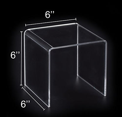 Jusalpha® 8 PC 6'' Clear Acrylic Risers, Acrylic Display Risers Shelf Showcase Fixtures for Jewelry, Display Stand for Amiibo Funko POP Figures, Cupcakes, Food Display, Cabinet- Lot of 8 (6x6x6 Inches) - size: 6x6x6 Inches