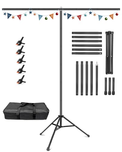 HEMMOTOP T Shape Backdrop Stand, 8x6.8ft(HxW) Portable Photo Background Stand Kit for Parties, Green Screen Stand Only with 5 Spring Clamps and Carrying Case, Banner Holder for Photoshoot, Photography - size: 8x6.8ft