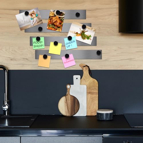 Lockways Magnetic Whiteboard Strip Set 4 Pieces 2 x 15 Inch Bulletin Board bar, Silver Stainless, Adhesive Backing Memo Board for Office, Magnetic Calendar, Photos, Name Cards & Papers
