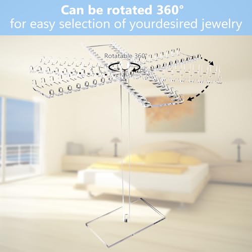 Jewelry Stand, Acrylic Necklace Holder, Clear Jewelry Organizer with Bilateral Hooks, Necklace Display Stand for Bracelets Earrings Rings Bangles