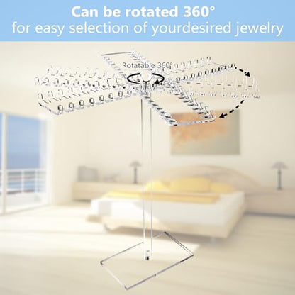 Jewelry Stand, Acrylic Necklace Holder, Clear Jewelry Organizer with Bilateral Hooks, Necklace Display Stand for Bracelets Earrings Rings Bangles