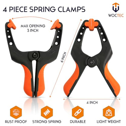 Spring Clamps 6 Inch Pack of 4 Heavy Duty Plastic Clamps for Woodworking Backdrop & Pool Cover Clips with 3 Inch Jaw Opening for Photography, DIY Crafts Projects, Cover Holding and Wood Gluing - size: 6 Inch Pack of 4