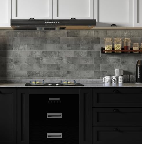 COLAMO Luxury 10 Sheet Thicker Rigid Dark Concrete Gray Peel and Stick Large Subway Tile for Kitchen Wall Backsplash,Self Stick On Mosaic Tile for Bathroom,Accent Wall,Adhesive Faux Stone Brick Tiles - color: Dark Gray, size: 10 Sheets (12"×12")