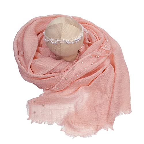 Newborn Photography Props Baby Photoshoots Pearl Wraps Girl Photo Posing Layers with Headband Accessories (Pink) - color: Pink