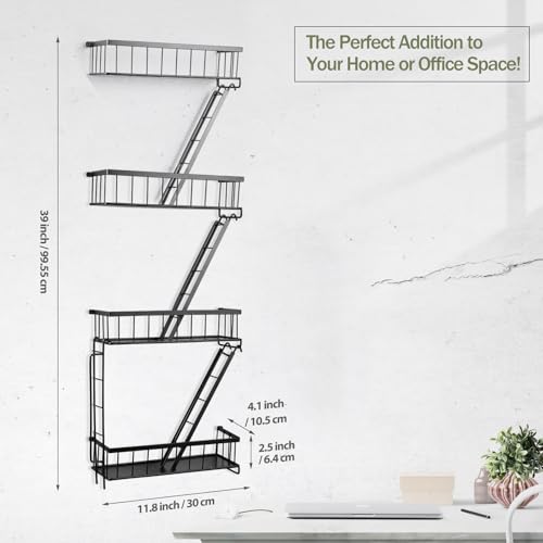 SweetSage Fire Escape Wall Shelf 4 Tier - NYC Decorative Floating Shelf Black Metal Book Shelves for Home Office Apartment Organizer and Display - color: Black-4tier