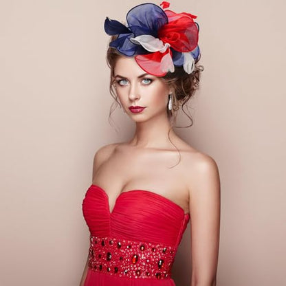 Fascinators Hats with Gloves Set for Women 20s 50s Cocktail Tea Party Wedding Costume Headwear - color: 03-american Color